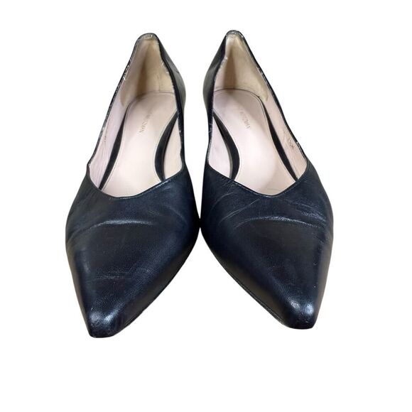 Stuart Weitzman Black Leather Pointed Toe Pumps Block Heel Size 7.5M - Picture 4 of 13